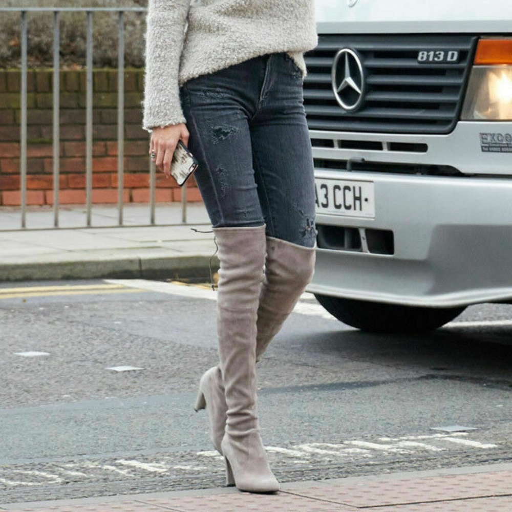 Stuart Weitzman Sz 8 Plathighland Topo Suede OTK platform Over the Knee Boots - Picture 9 of 9